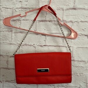 DKNY Vibrant Red Clutch with Chain Strap